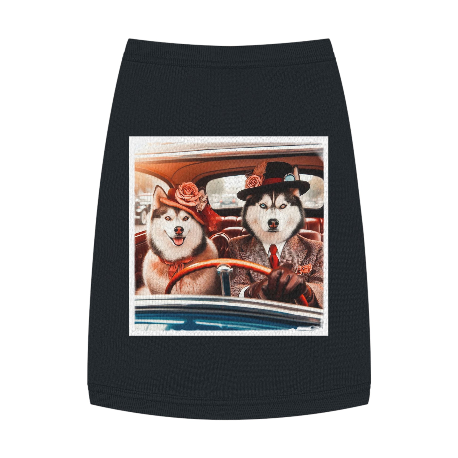 Pet Tank Top Husky couple driving Pets Printify M Black