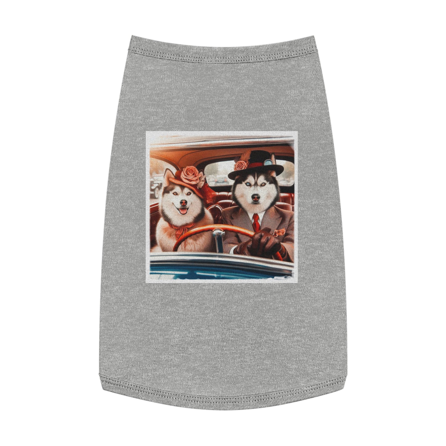 Pet Tank Top Husky couple driving Pets Printify L Heather