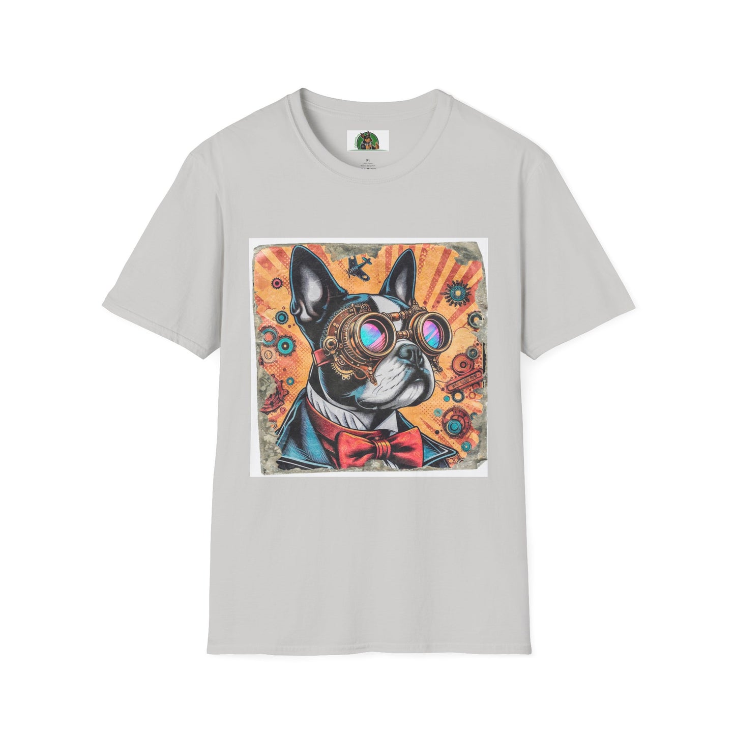 Steampunk Boston Terrier T-Shirt T-Shirt Printify S Ice Grey
