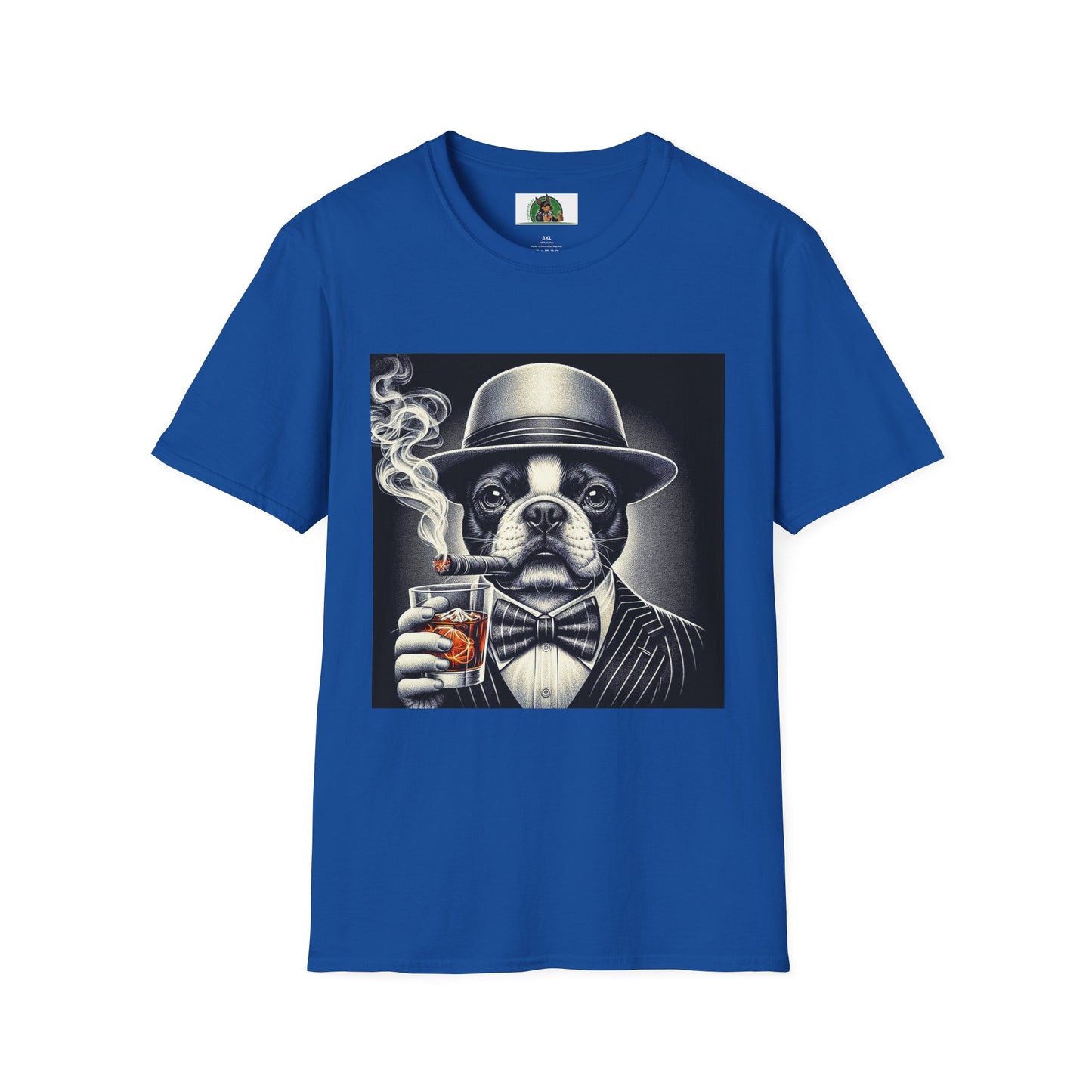 Boston Terrier Male Dog Smoking Cigar Drinking Whiskey T-Shirt Printify XS Royal