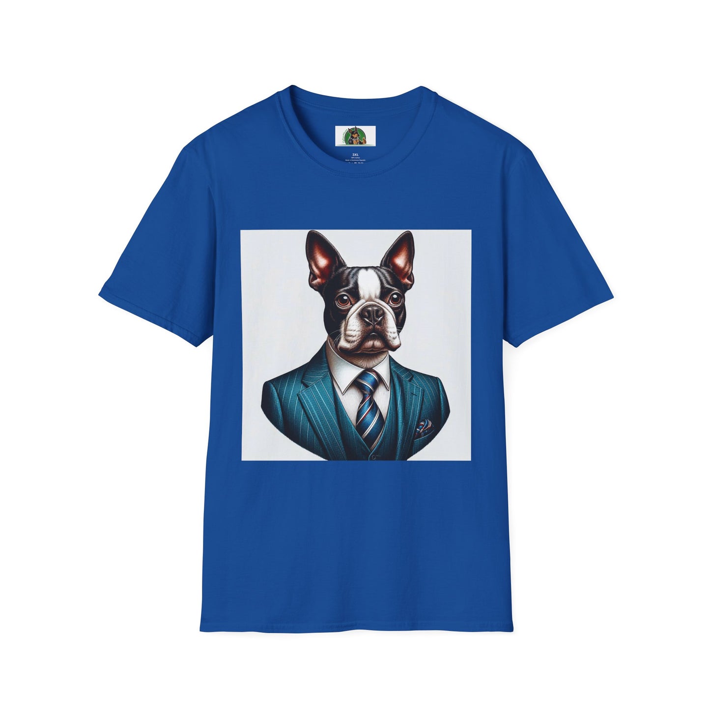 Boston Terrier Dog In Blue Suit TShirt T-Shirt Printify XS Royal
