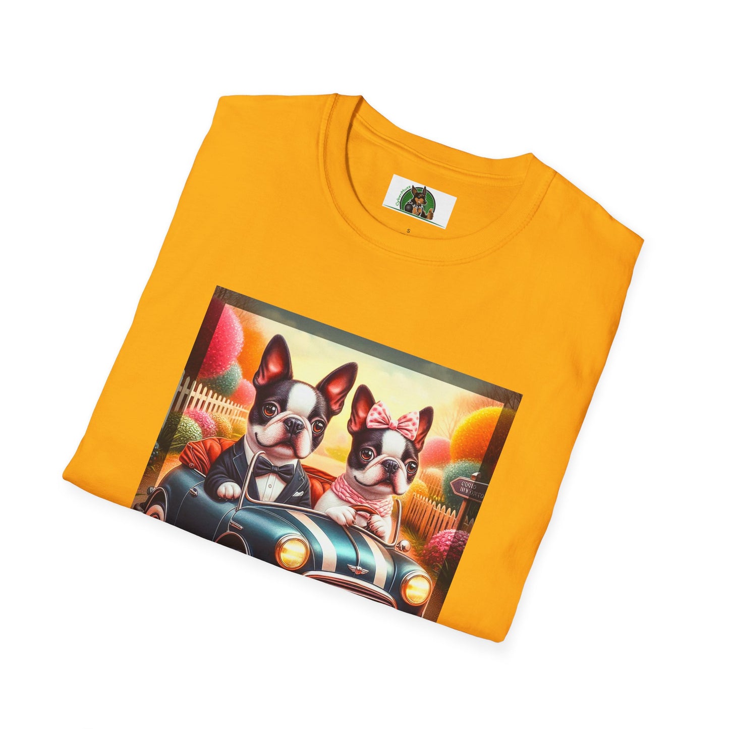 Wacky Boston Terrier Cute Dogs In Tiny Car Shirt T-Shirt Printify