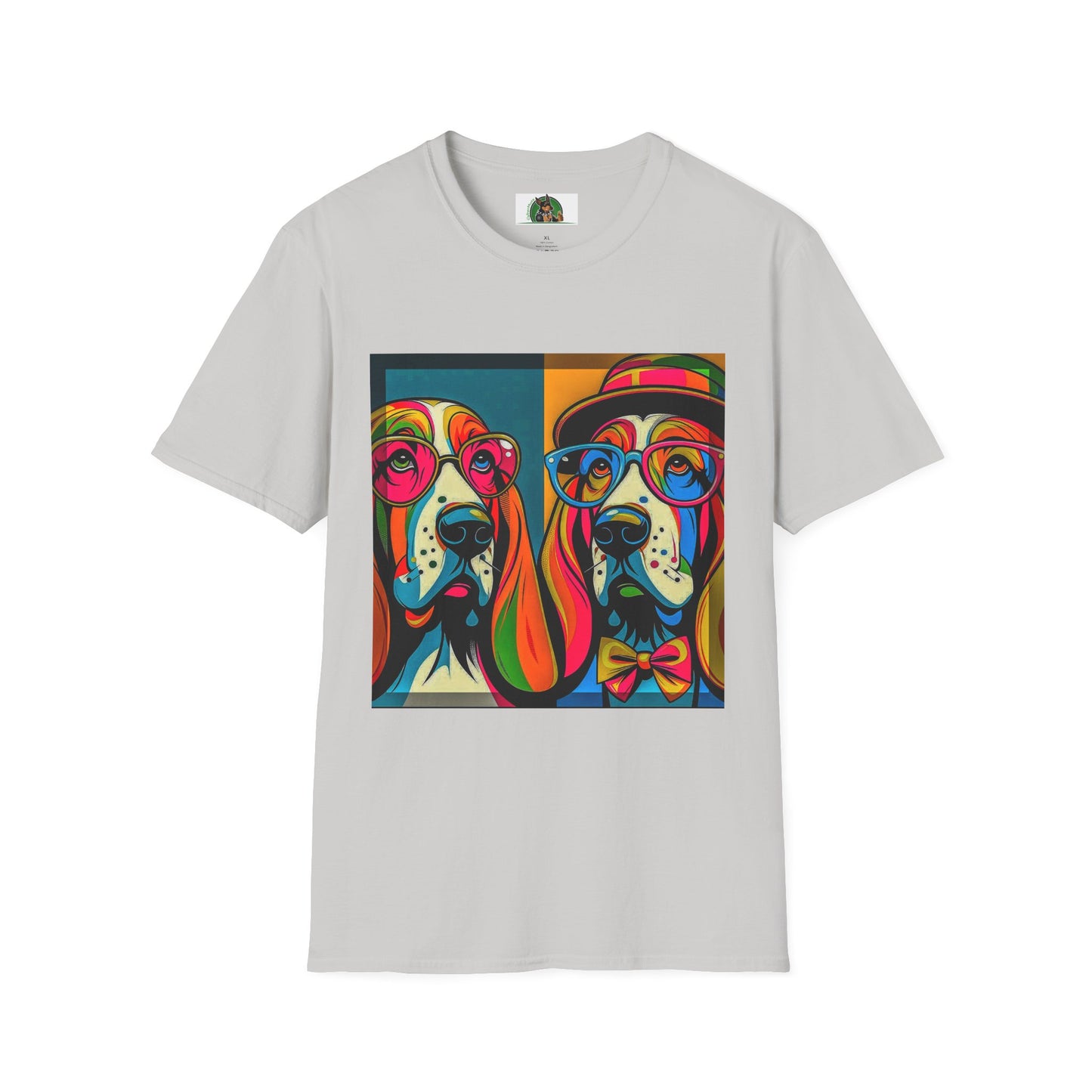 Basset Hound Couple Pop Art Pic T-Shirt Printify S Ice Grey