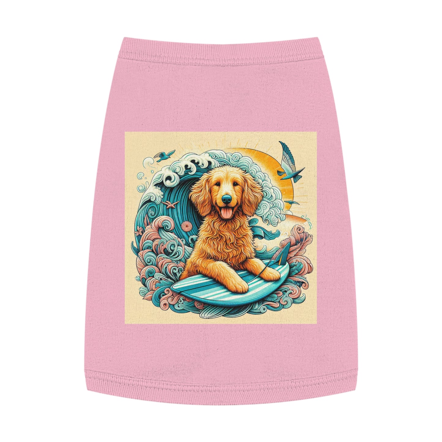 Pet Tank Golden Doodle blue waves t shirt Pets Printify M Pink