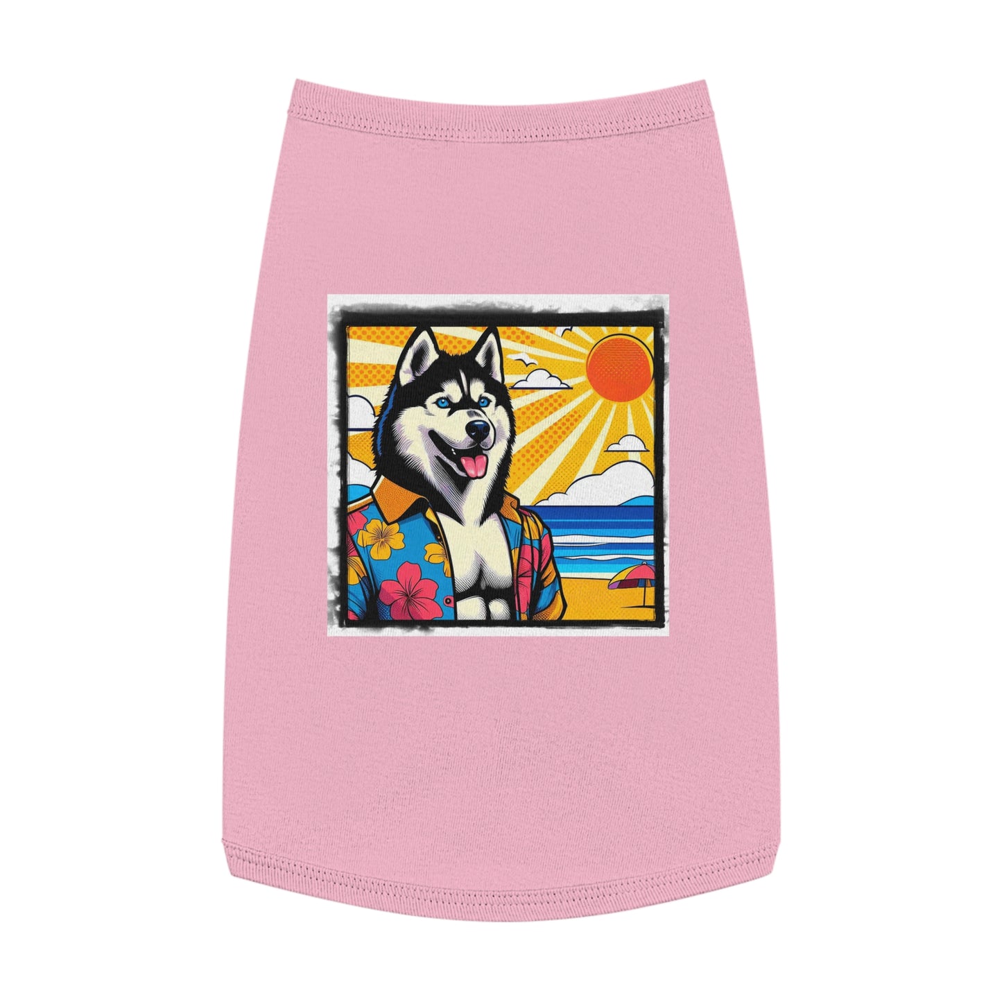 Pet Tank Top Husky beach day Pets Printify L Pink
