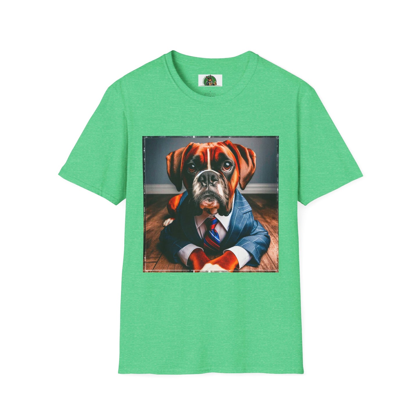 Boxer Dog Wearing Suit TShirt T-Shirt Printify S Heather Irish Green