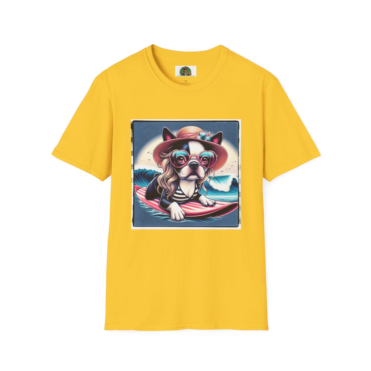 Boston Terrier Blonde Surfer Girl Dog T-Shirt Printify S Daisy