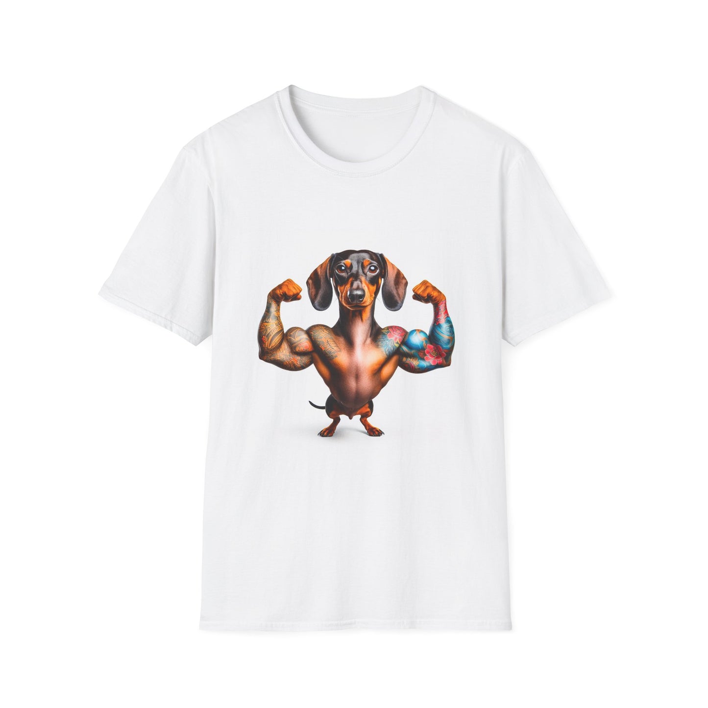 Dachshund muscles man t shirt T-Shirt Printify XS White