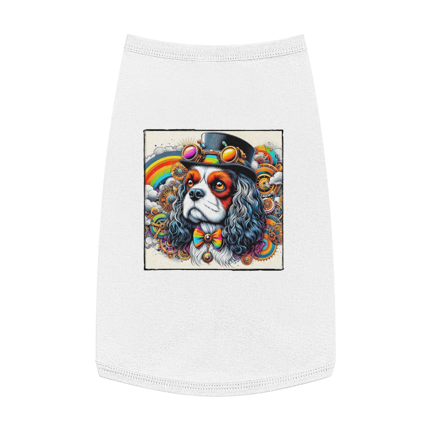 Pet Tank Top Cavalier King Charles Spaniel SteamPunk Colorful T Shirt Pets Printify L White