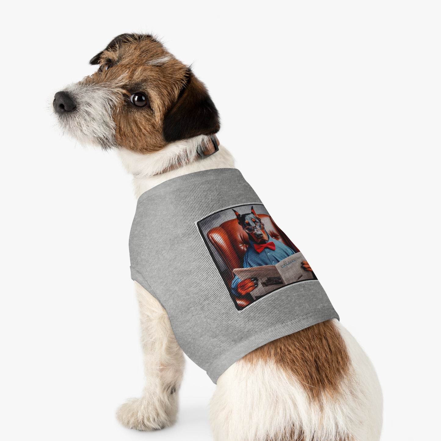 Pet Tank Top Doberman paper reading Pets Printify