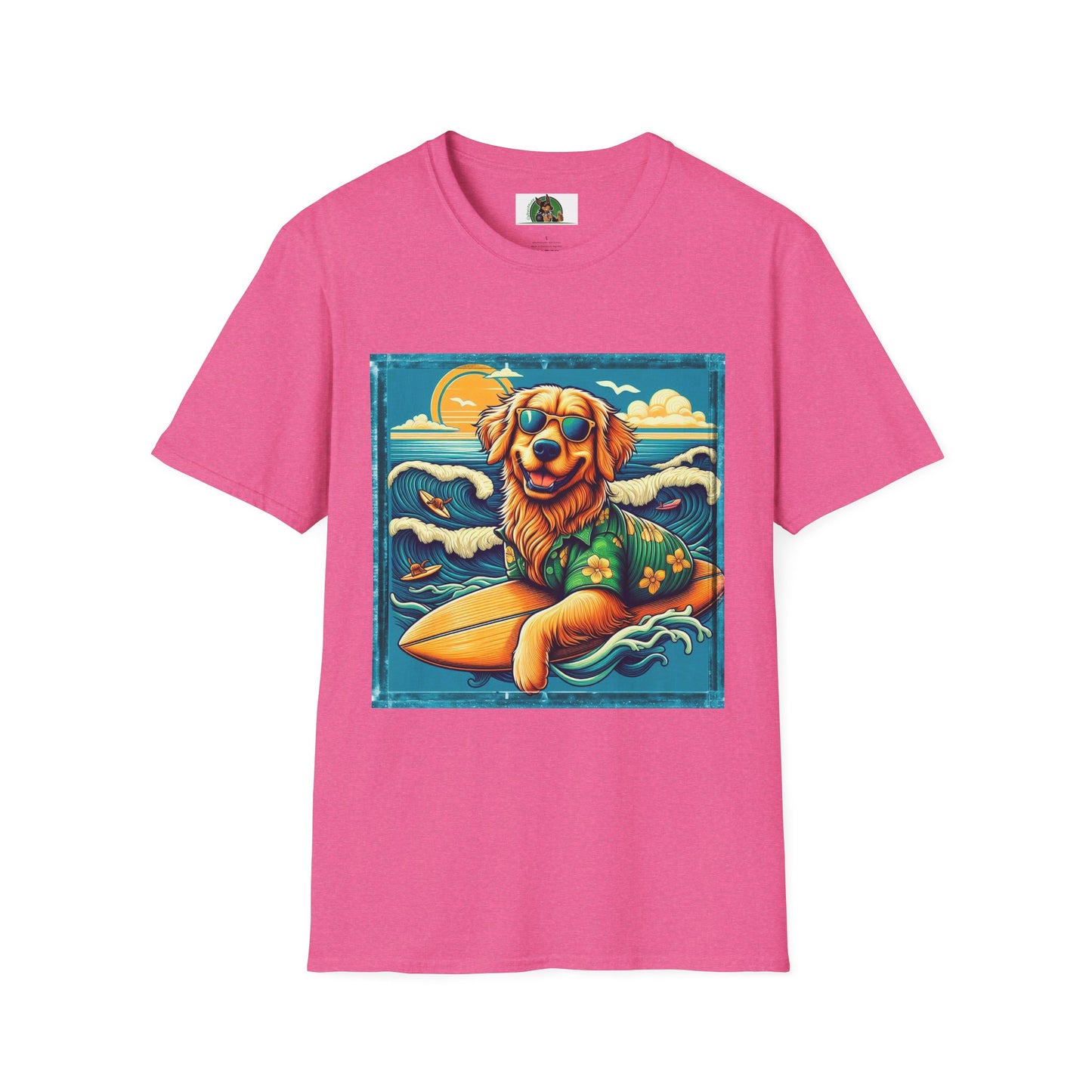 Golden Retriever surfing beauty shirt T-Shirt Printify S Heather Heliconia