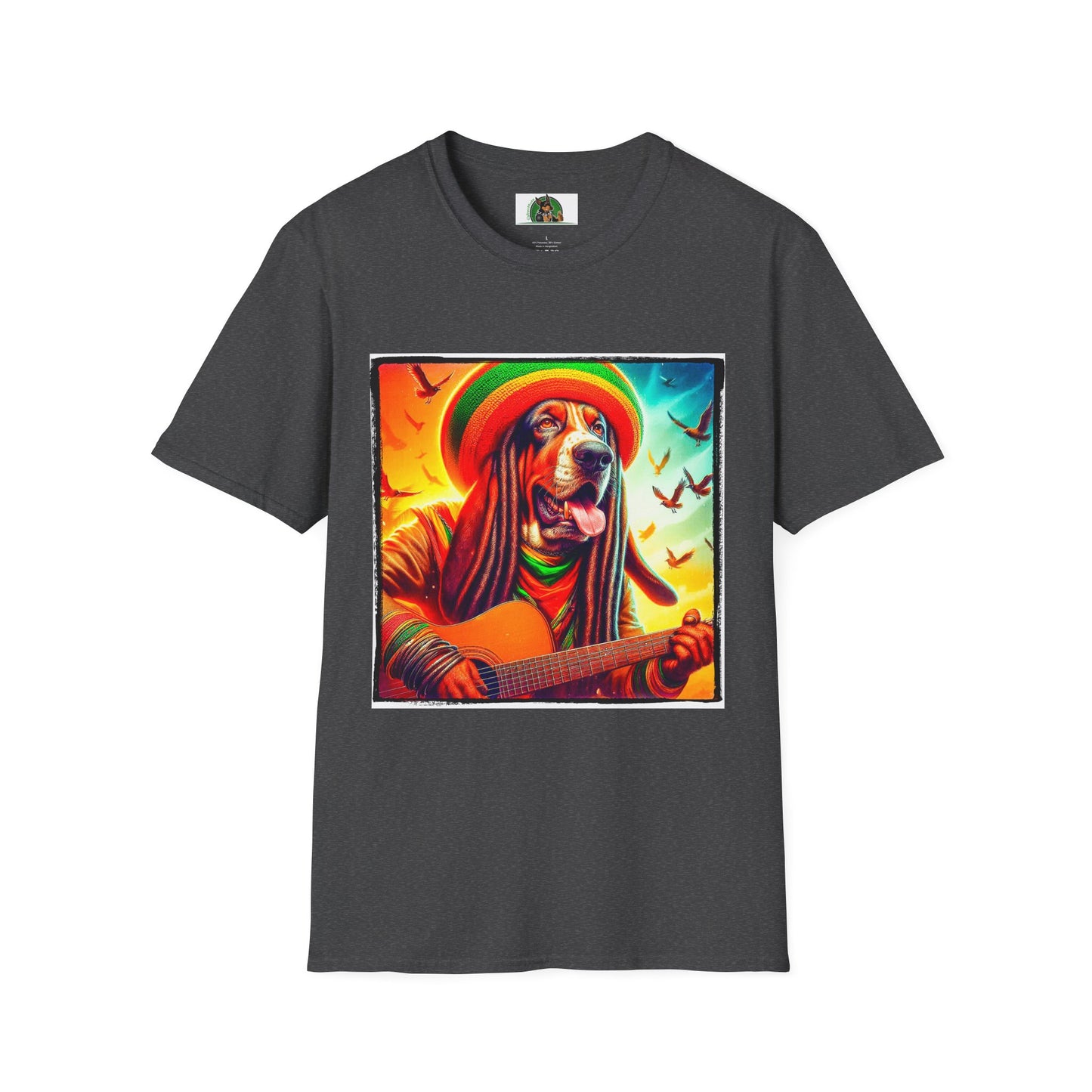 Basset Hound Playing Guitar T-Shirt Printify XS Dark Heather