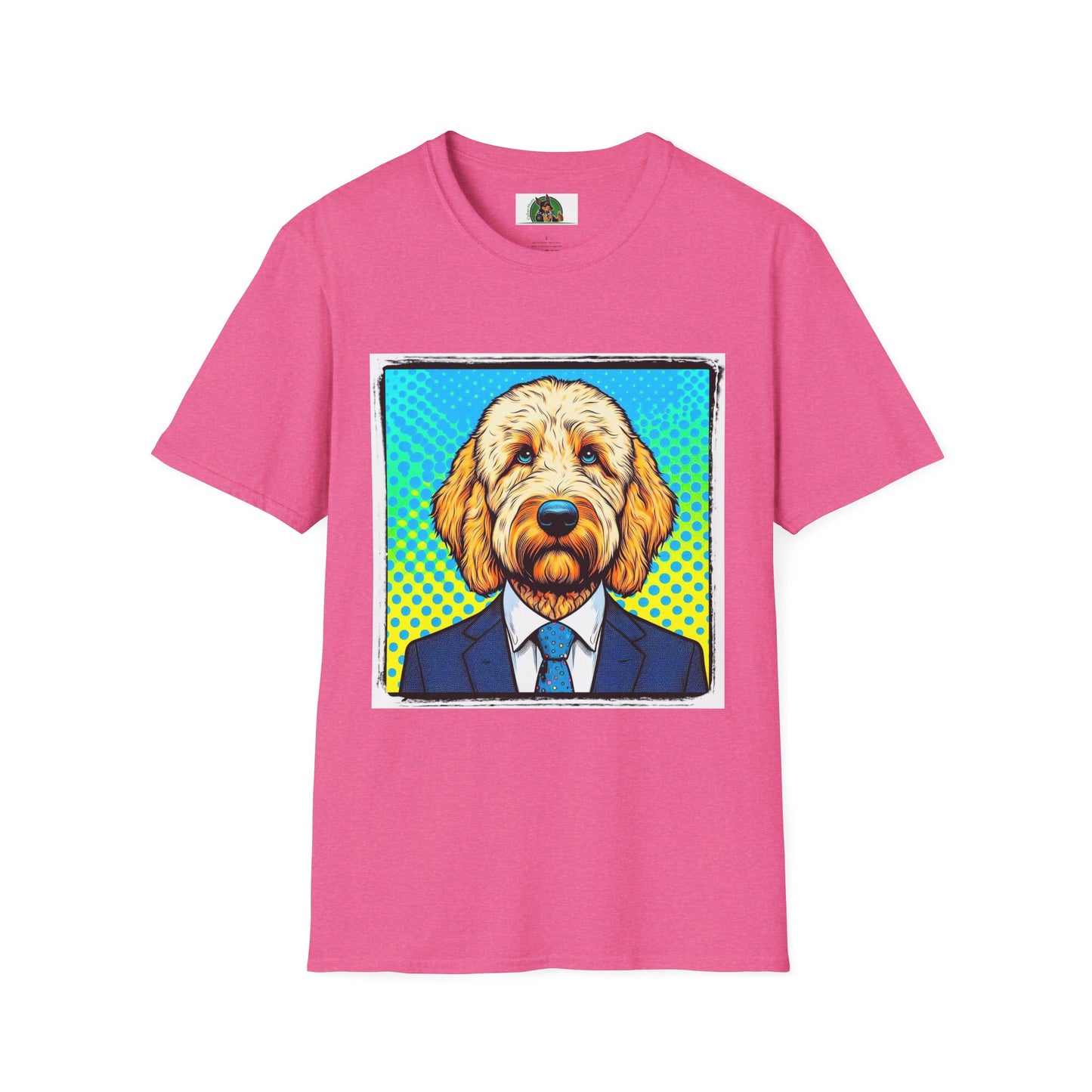 Golden Doodle blue suit t shirt T-Shirt Printify S Heather Heliconia