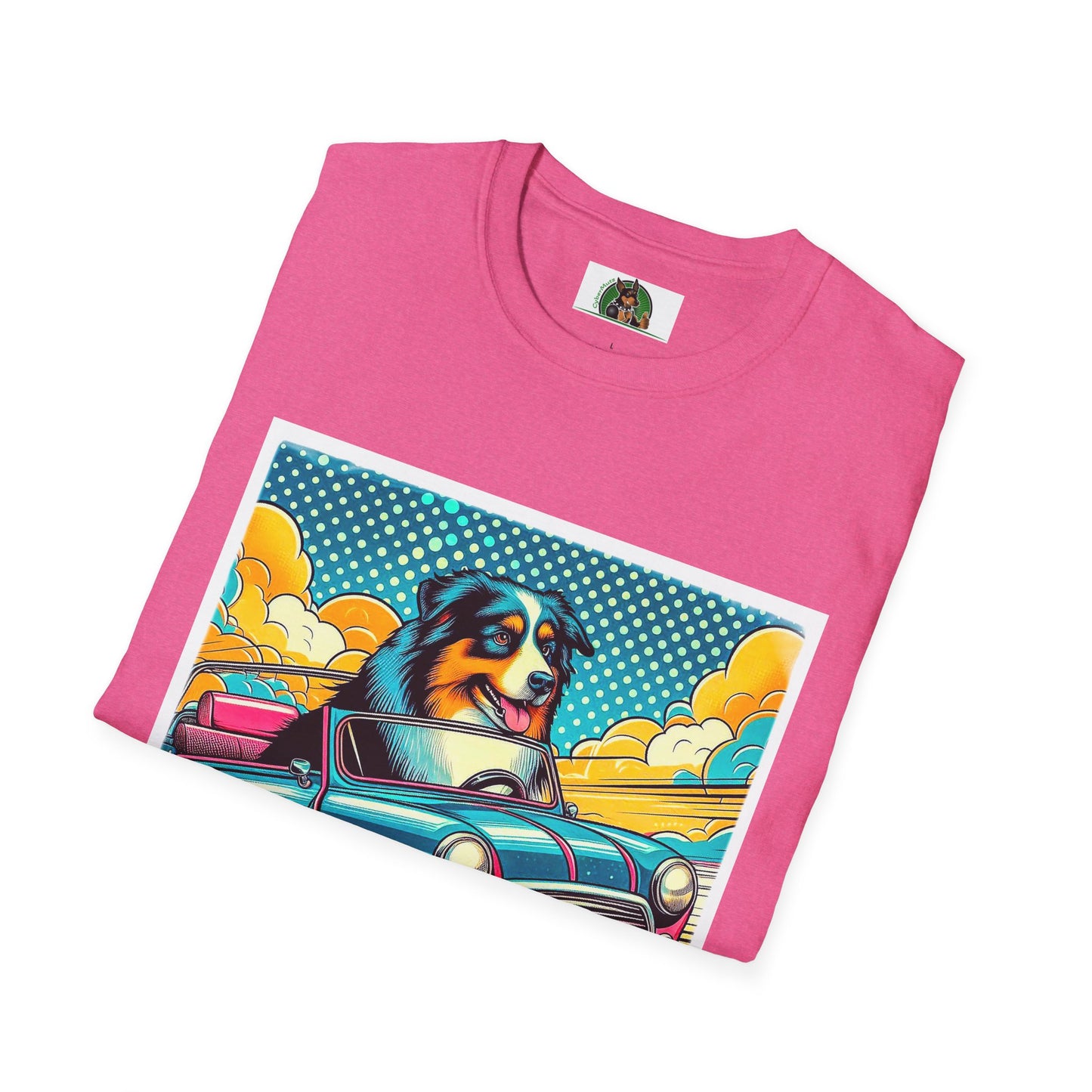 Wacky Australian Shepherd Dog In Colorful Car