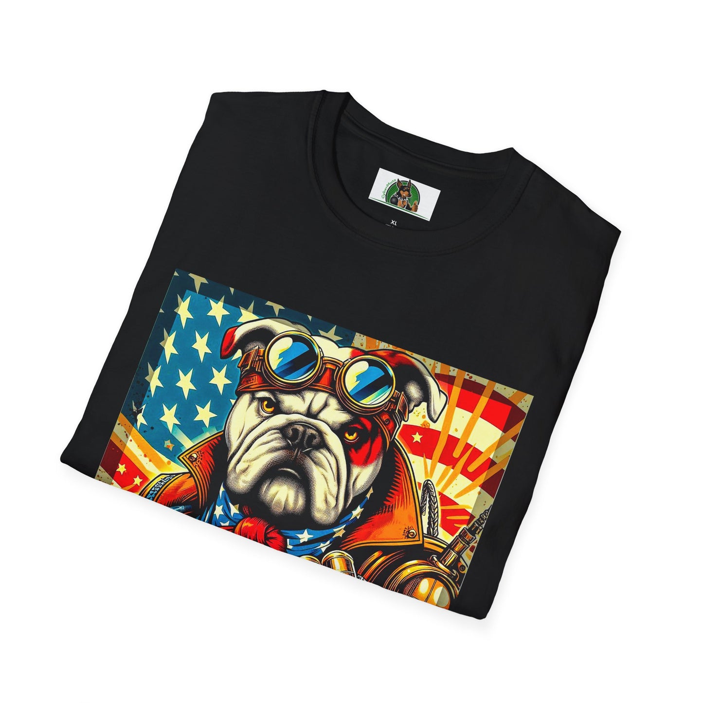 Bulldog steampunk hero t shirt T-Shirt Printify