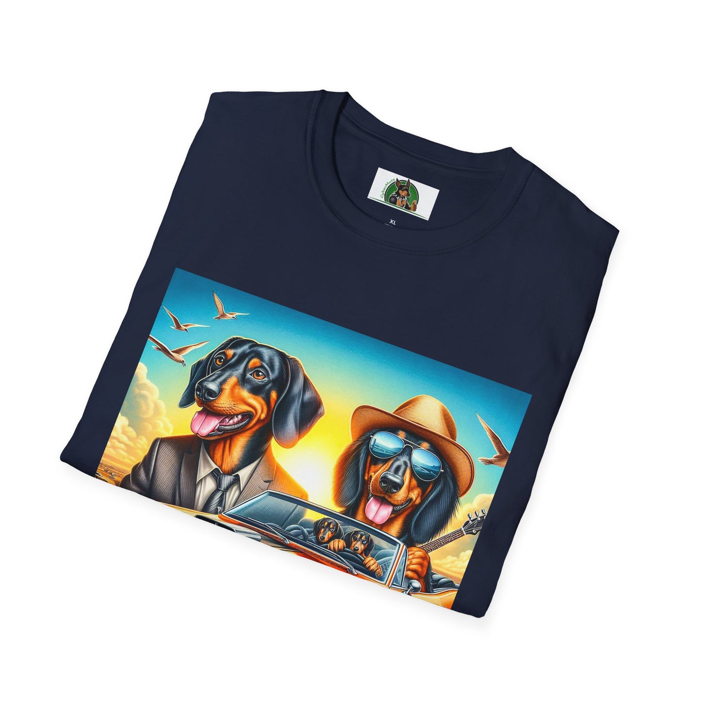Dachshund car driving t shirt T-Shirt Printify