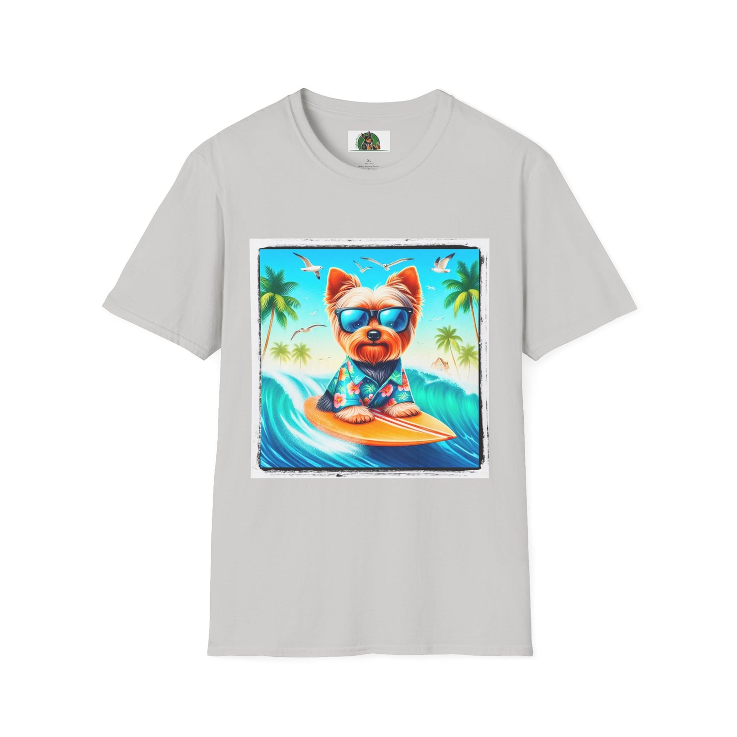 Yorkie blue waves shirt T-Shirt Printify S Ice Grey