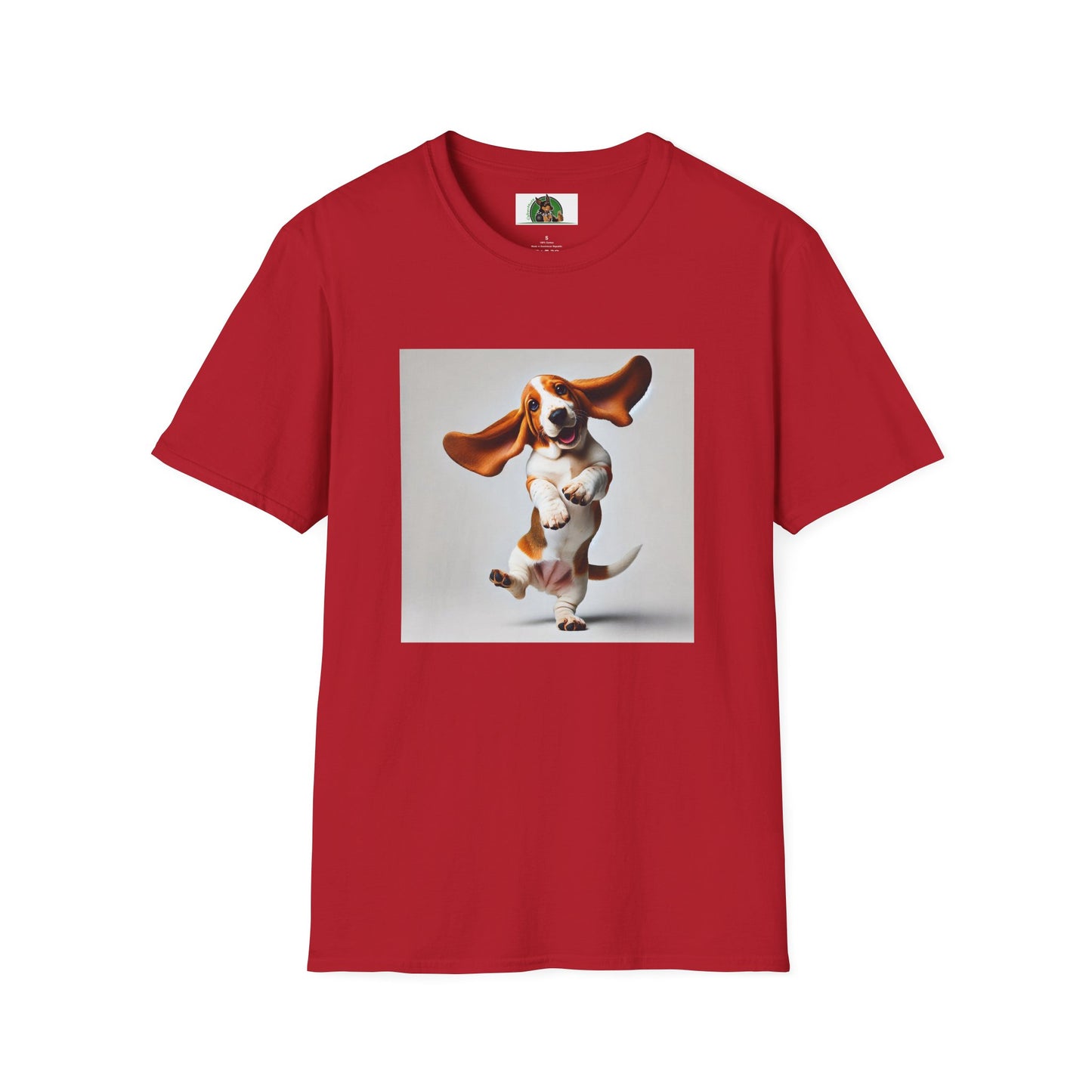 Bassett Hound T-Shirt - Dancing Dog Design T-Shirt Printify S Cherry Red