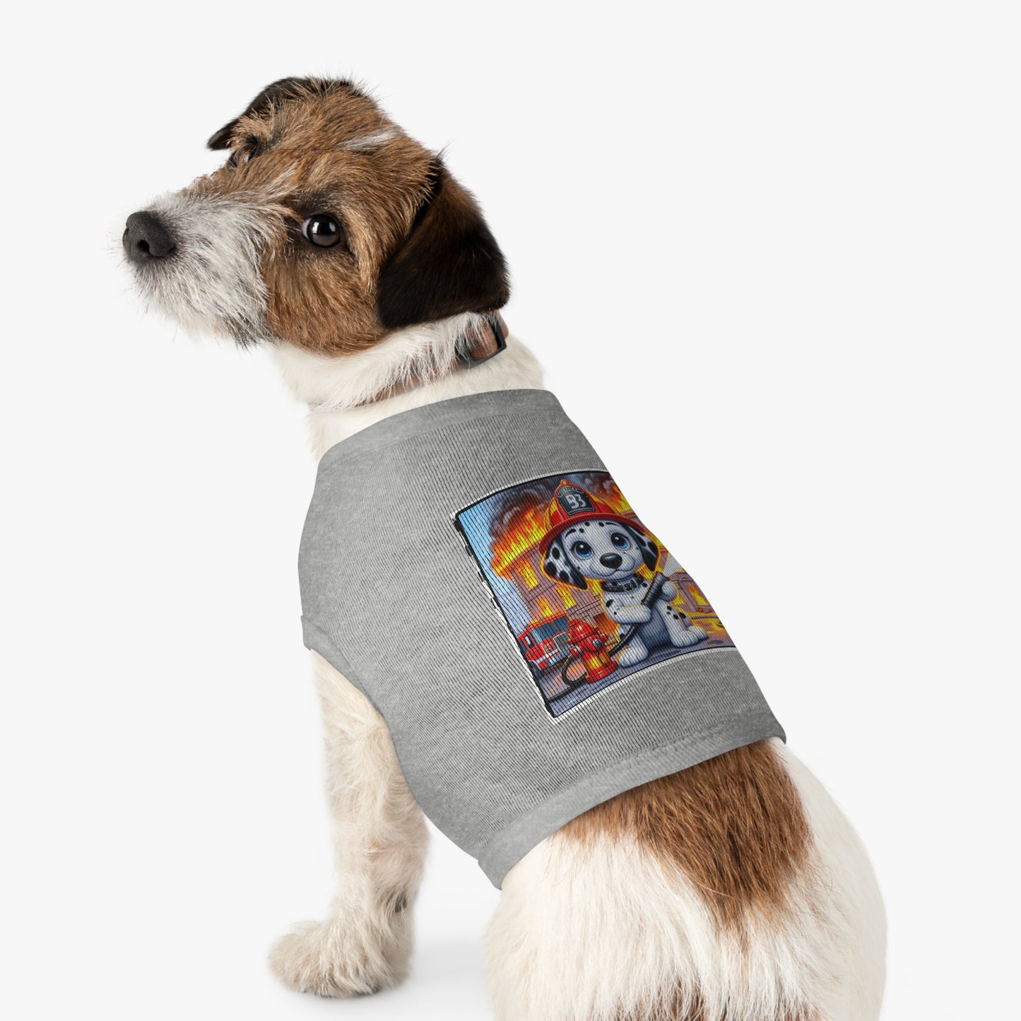 Pet Tank Top Dalmatian small fireman t shirt Pets Printify