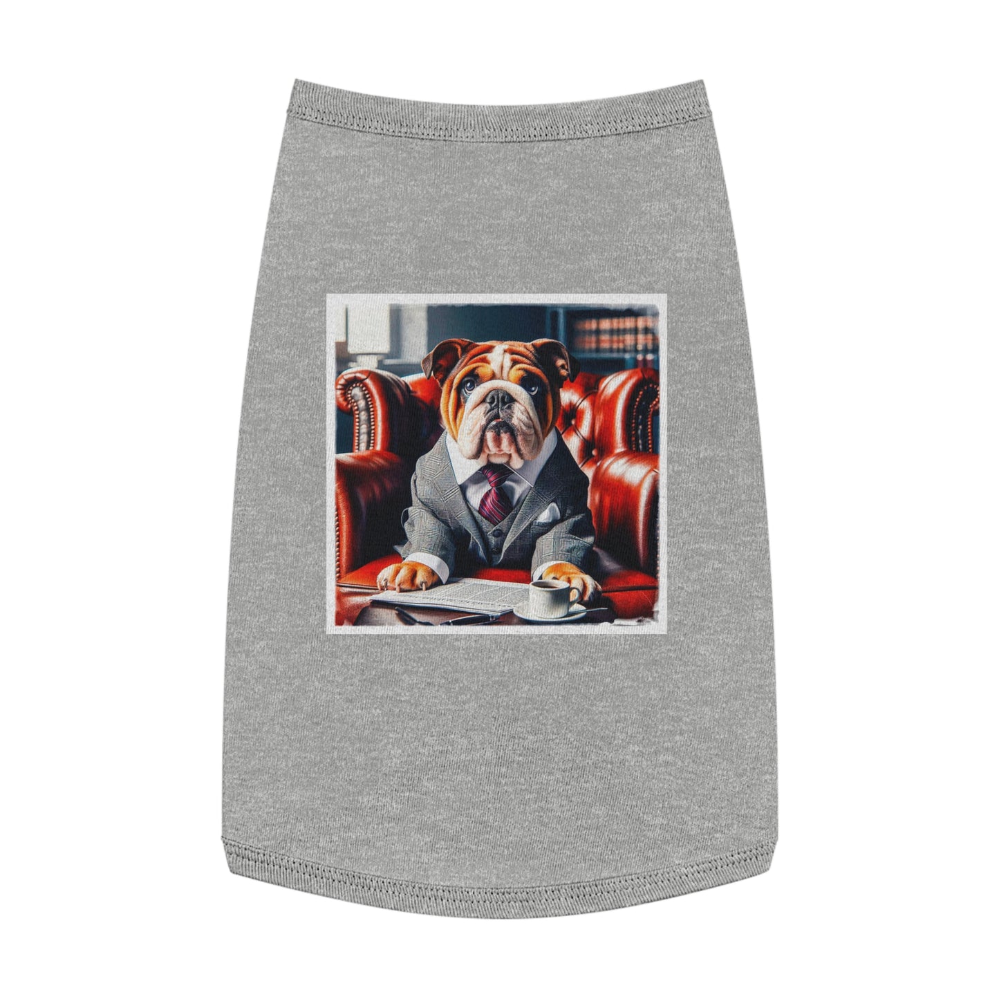 Pet Tank Top Bulldog sitting business man t shirt Pets Printify L Heather