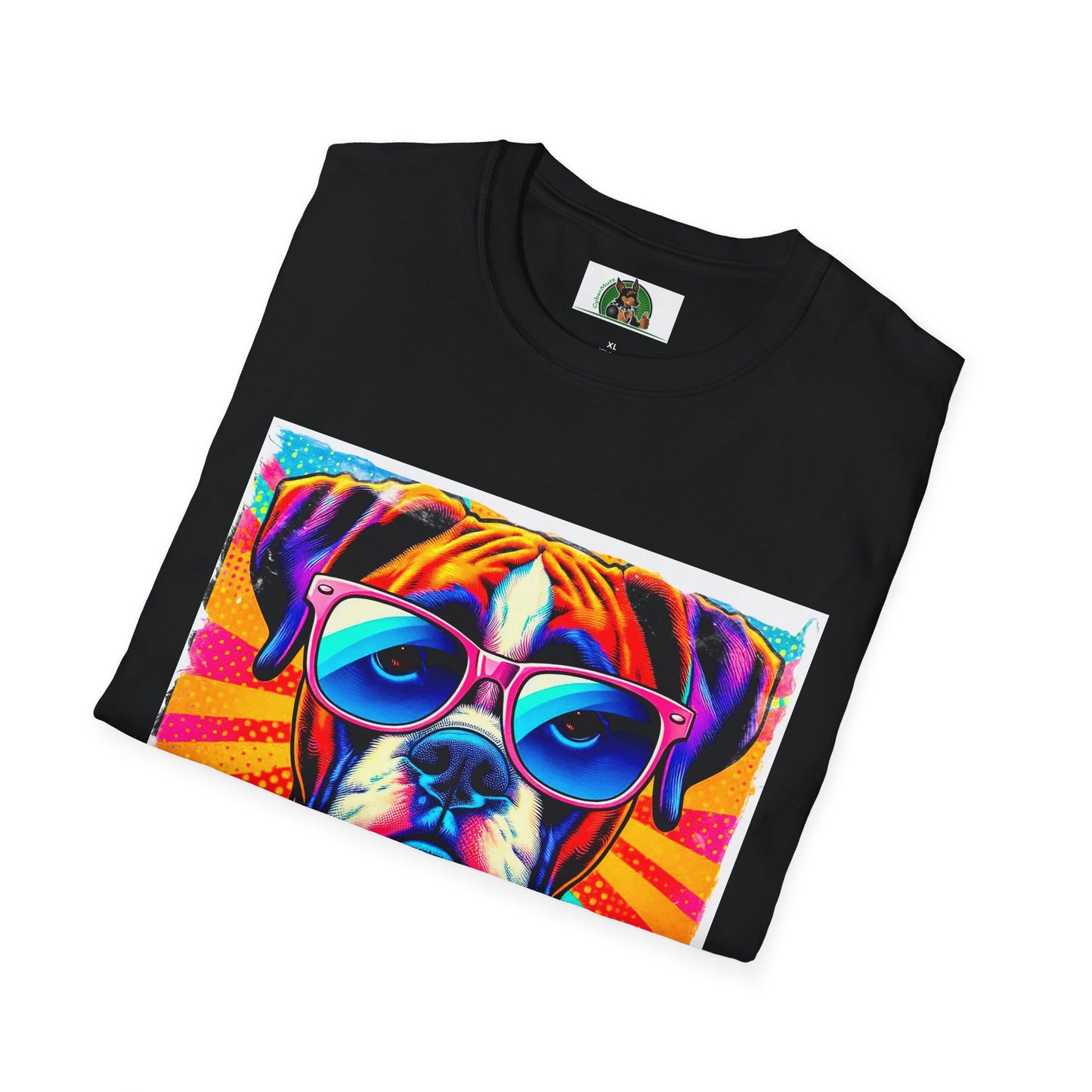 Boxer Pop Art Dog Wearing Glasses T-Shirt T-Shirt Printify