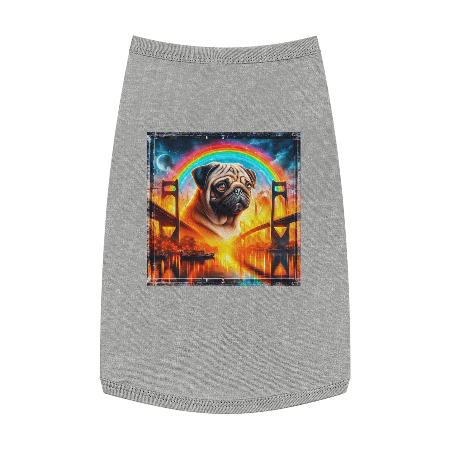 Pet Tank Top Pug bridge and rainbow Pets Printify L Heather