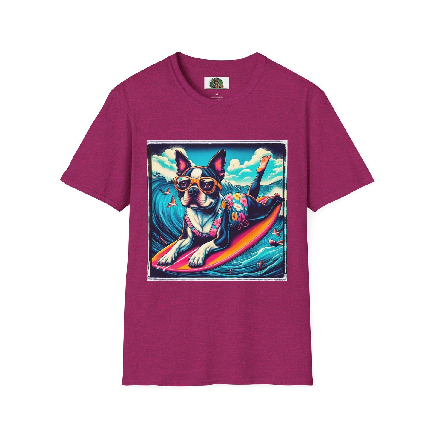 Boston Terrier Surfer Girl Shirt T-Shirt Printify S Antique Heliconia