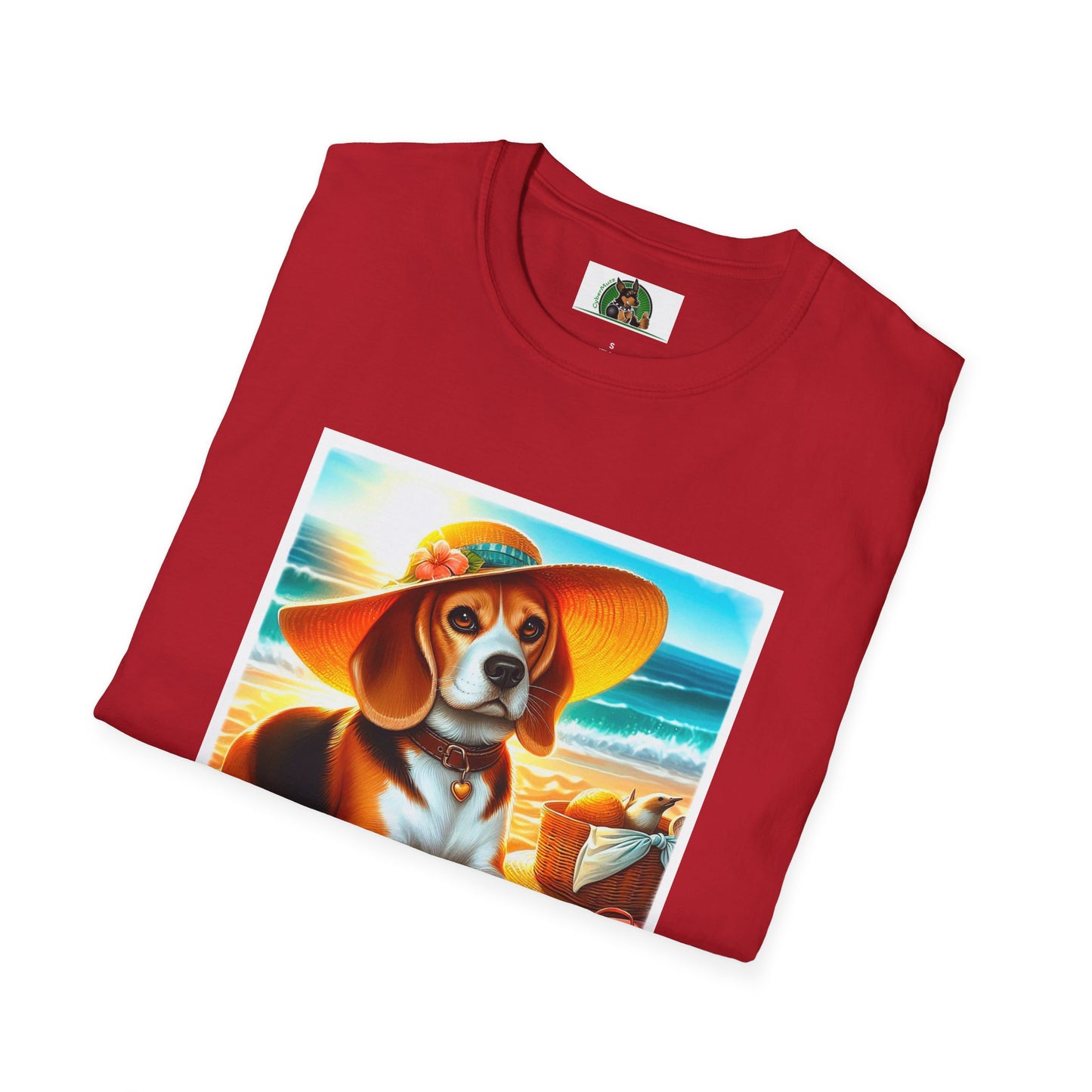Beagle Girl Dog Wearing Sun Hat At Beach T-Shirt Printify