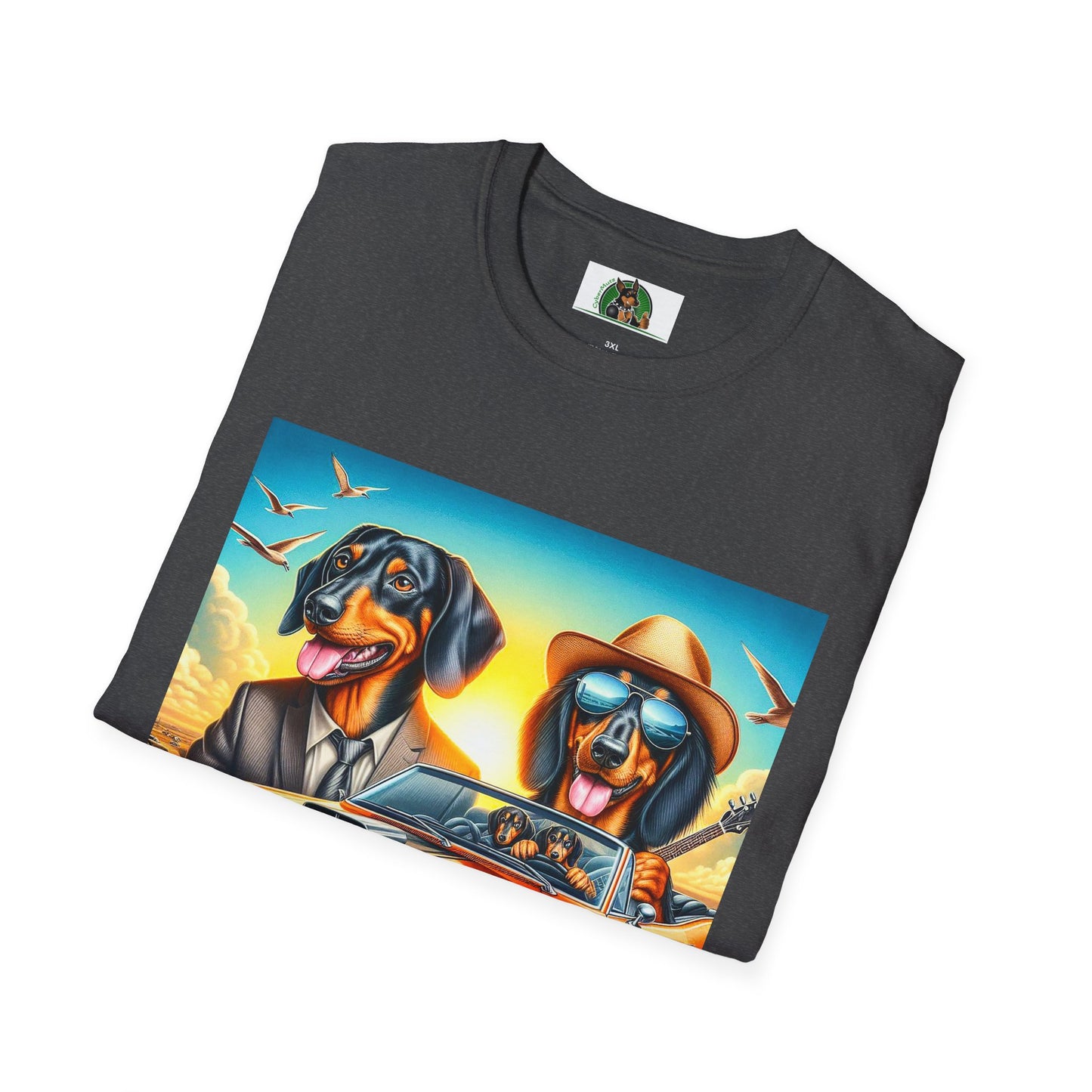 Dachshund car driving t shirt T-Shirt Printify
