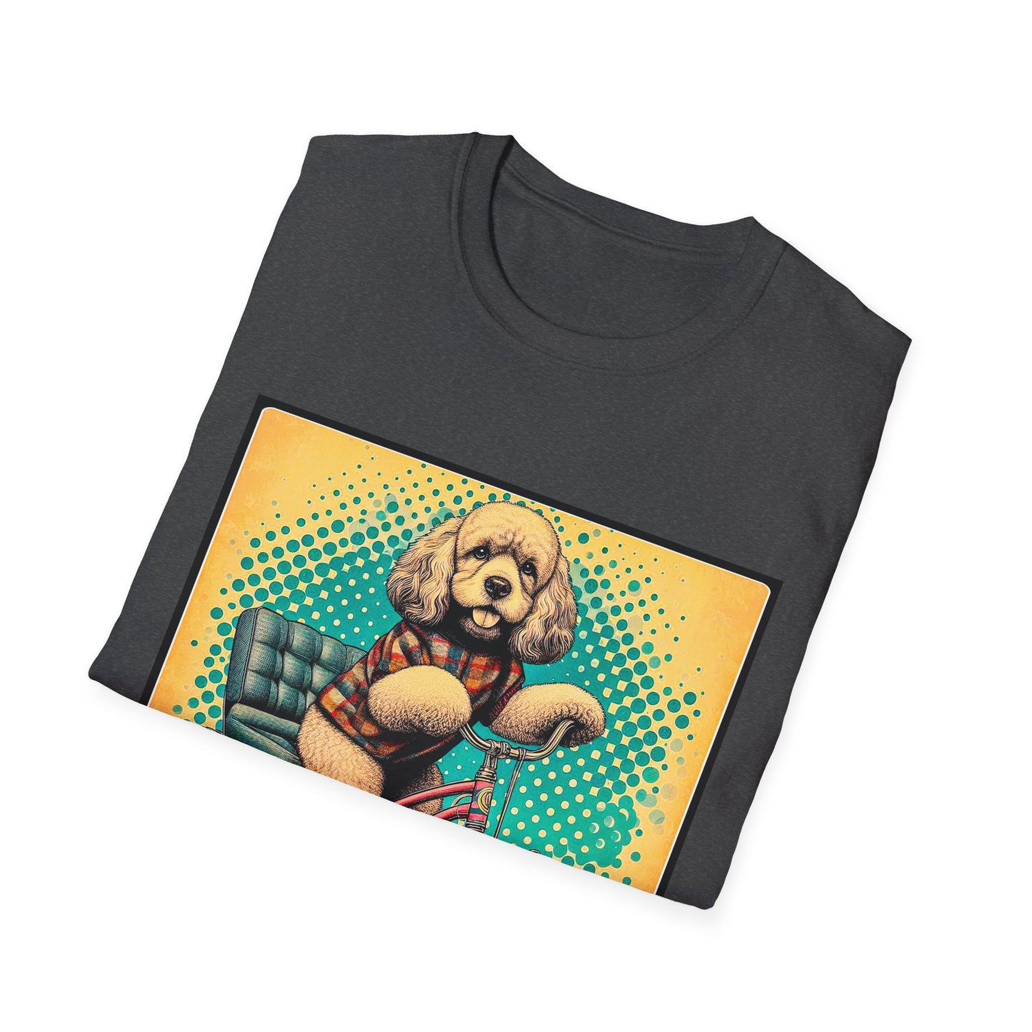 CockerPoo bike strolling t shirt T-Shirt Printify