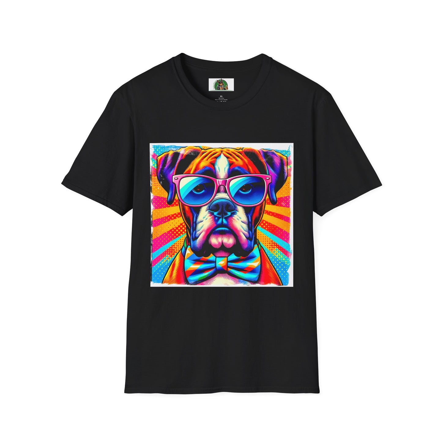 Boxer Pop Art Dog Wearing Glasses T-Shirt T-Shirt Printify XS Black