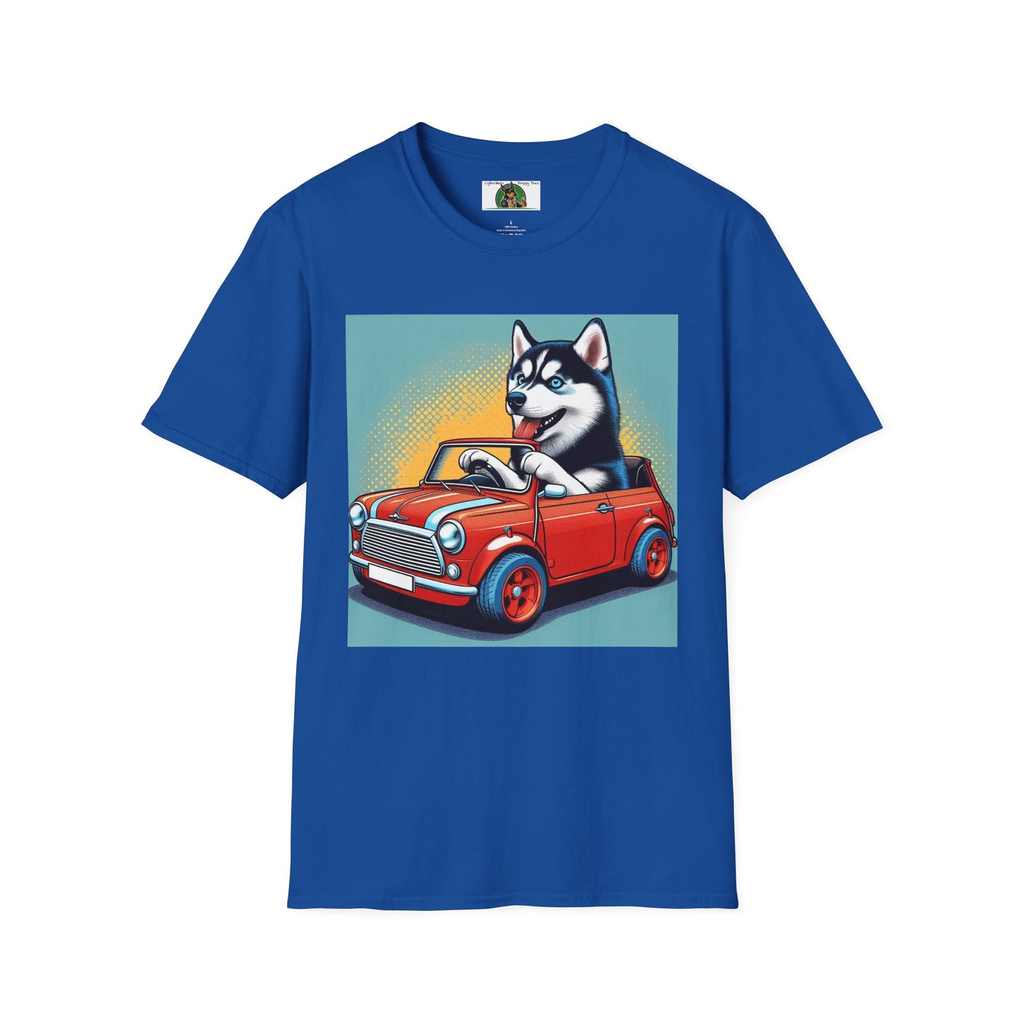 Husky in a Wacky Little Car T-Shirt Printify Royal S