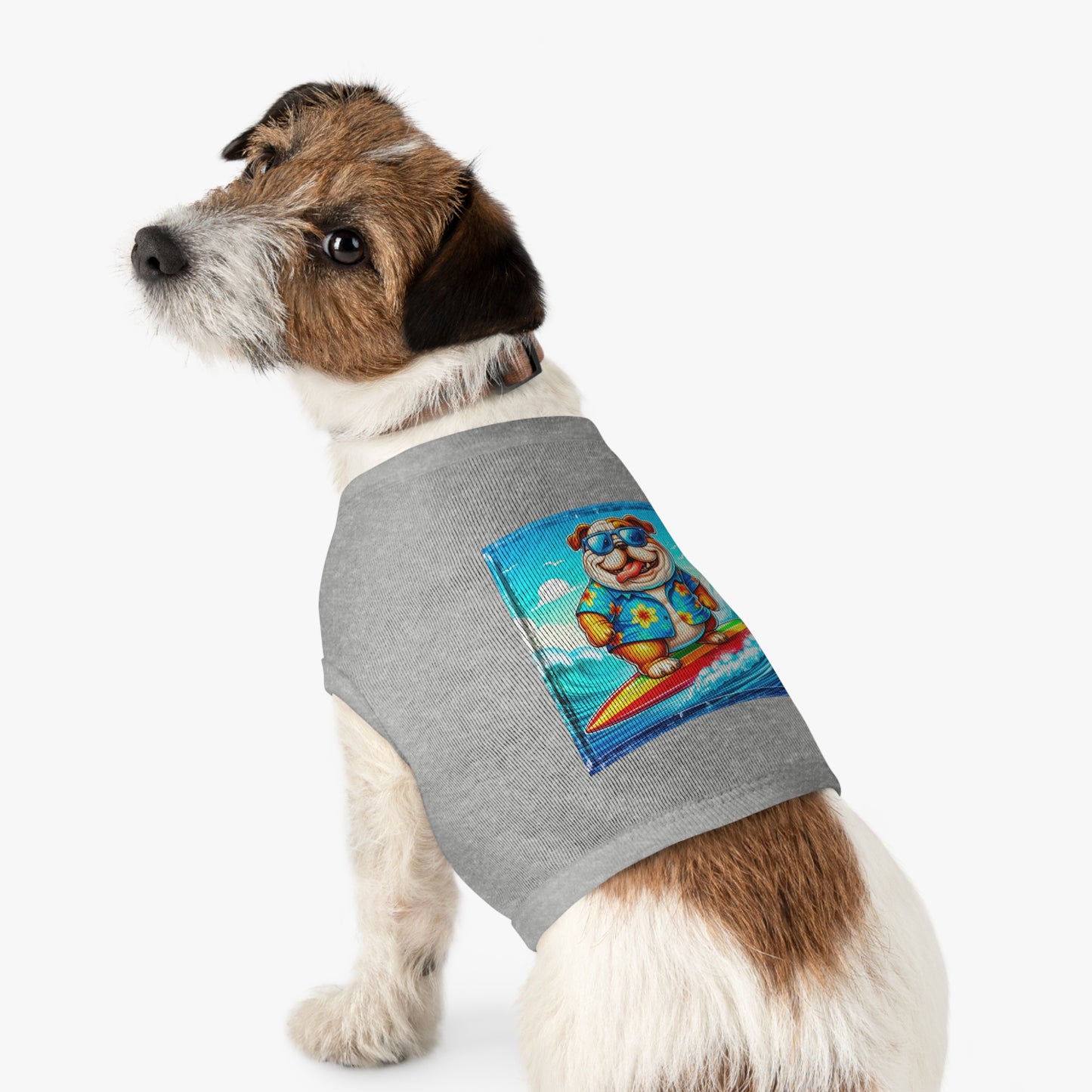 Pet Tank Top Bulldog surfing dog t shirt Pets Printify