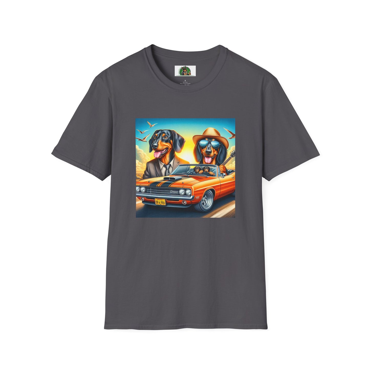 Dachshund car driving t shirt T-Shirt Printify Charcoal S