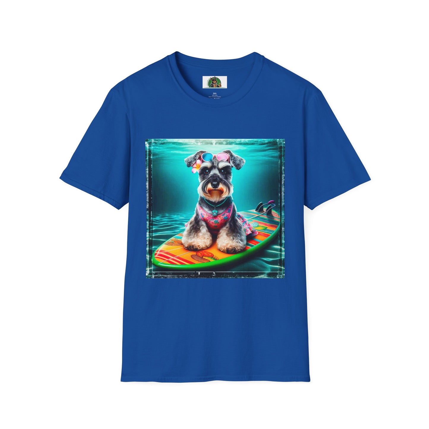 Miniature Schnauzer puppy surfing T-Shirt Printify XS Royal