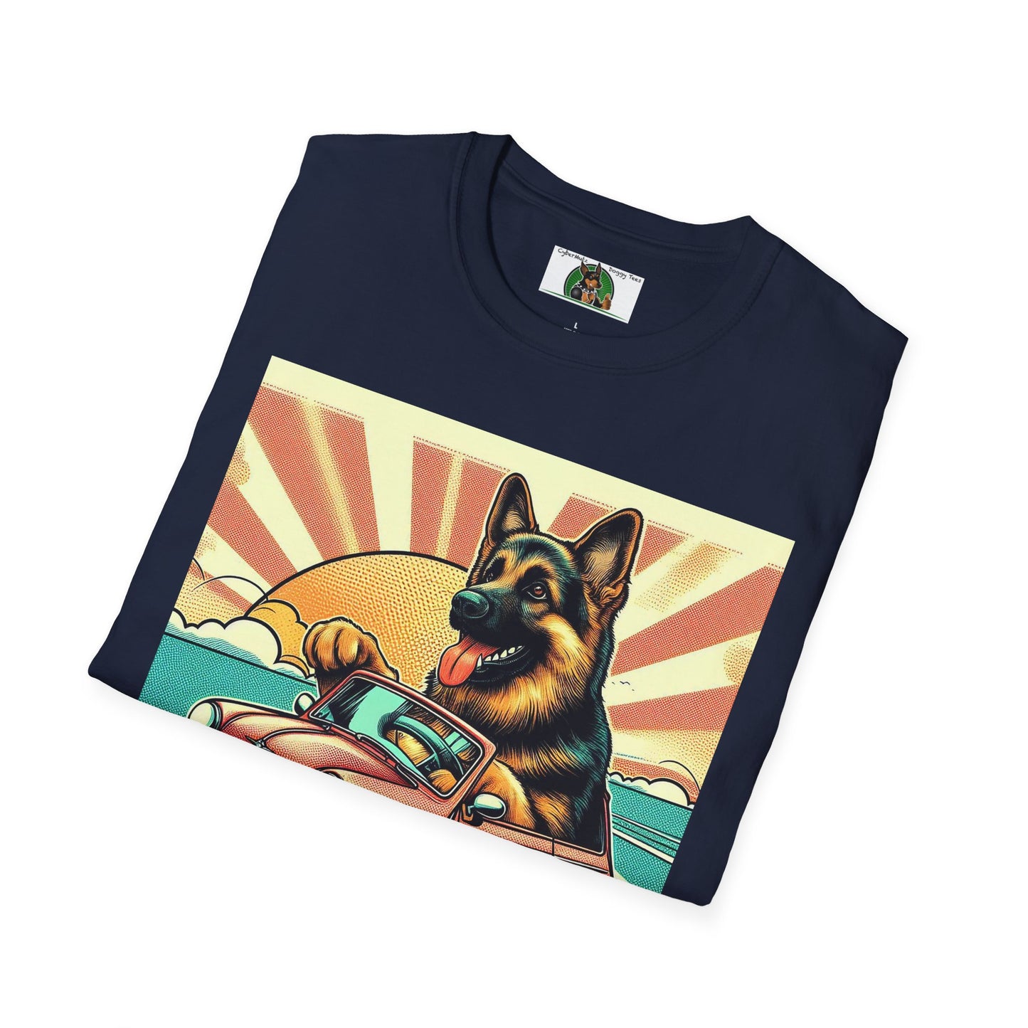 German Shepherd in a Wacky Little Car T-Shirt Printify