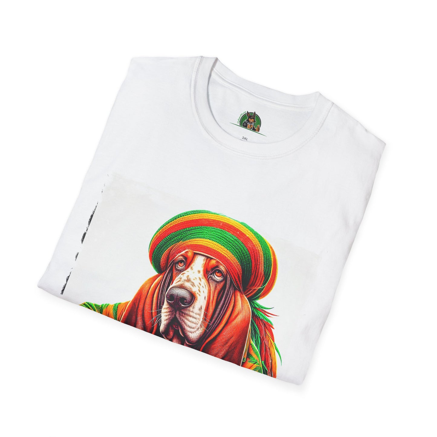 Basset Hound Rasta Dog Playing Guitar T-Shirt Printify