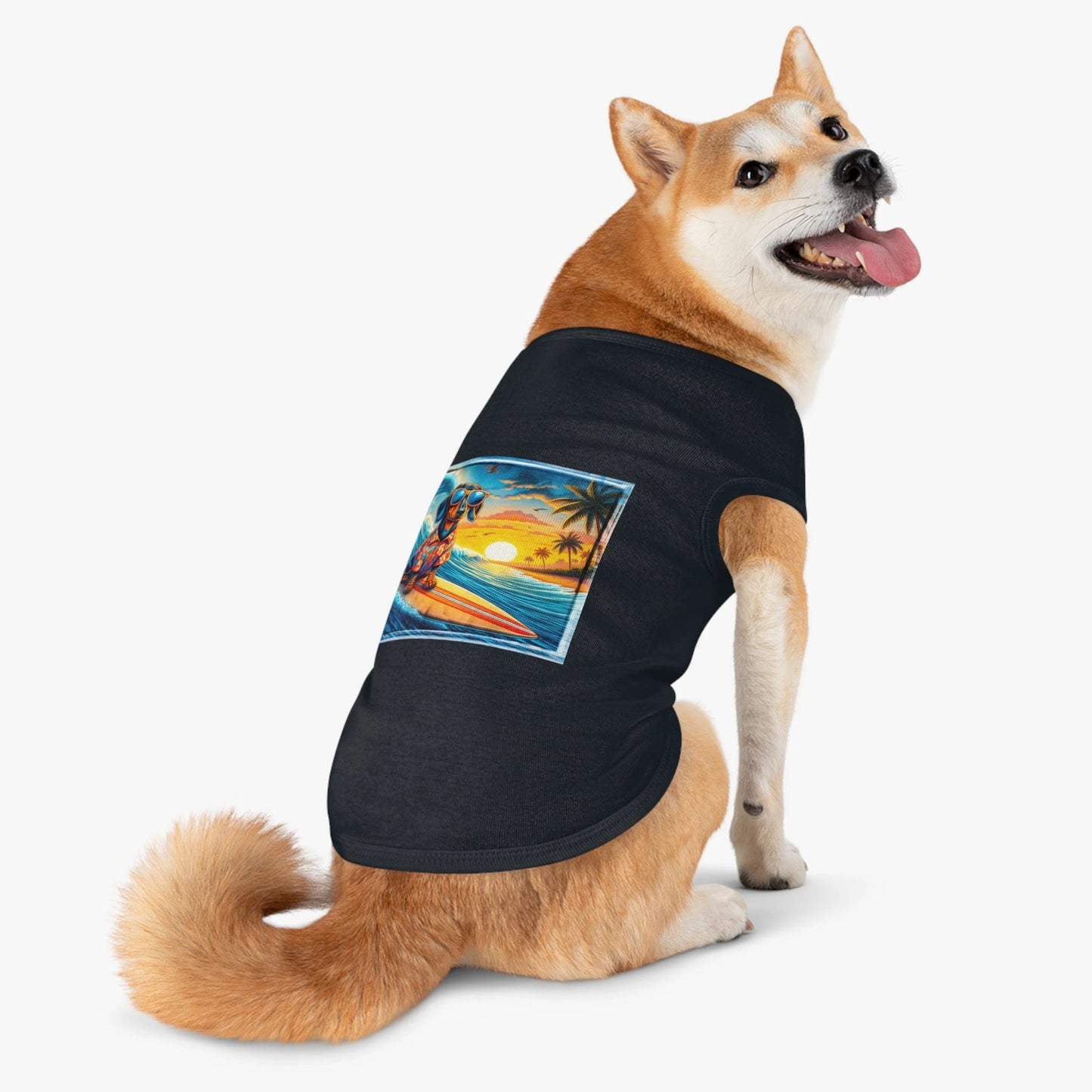 Dachshund Hawaiian Surf Tank Top For Dogs Lightweight Breathable Beachwear Summer Dog Tee by Printify