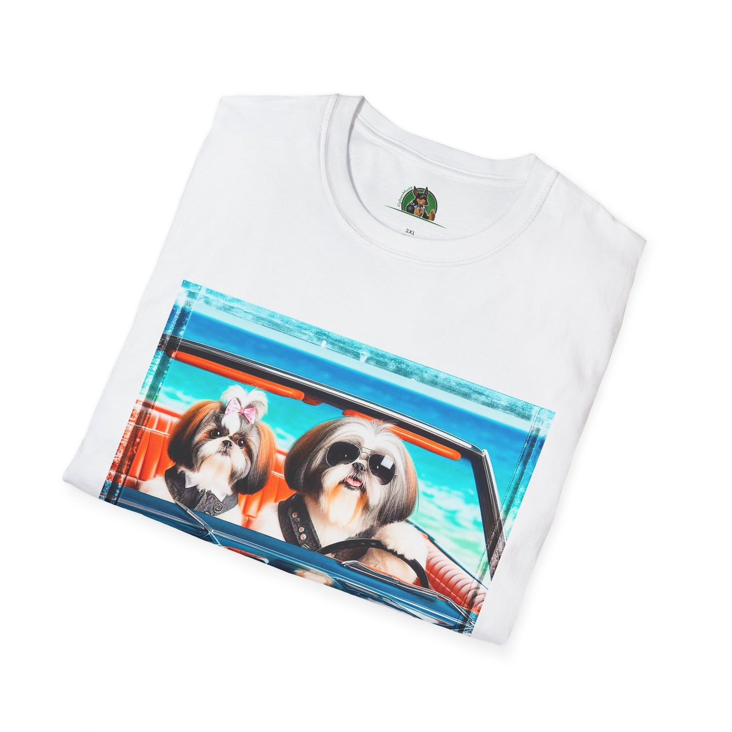 Wacky Shih Tzu couple driving T-Shirt Printify