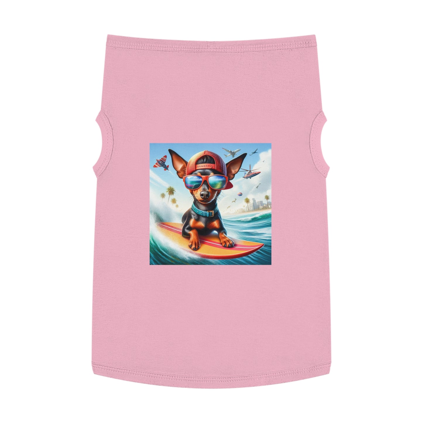 Min Pin Tank Tops surfer puppy dog Pets Printify XL Pink