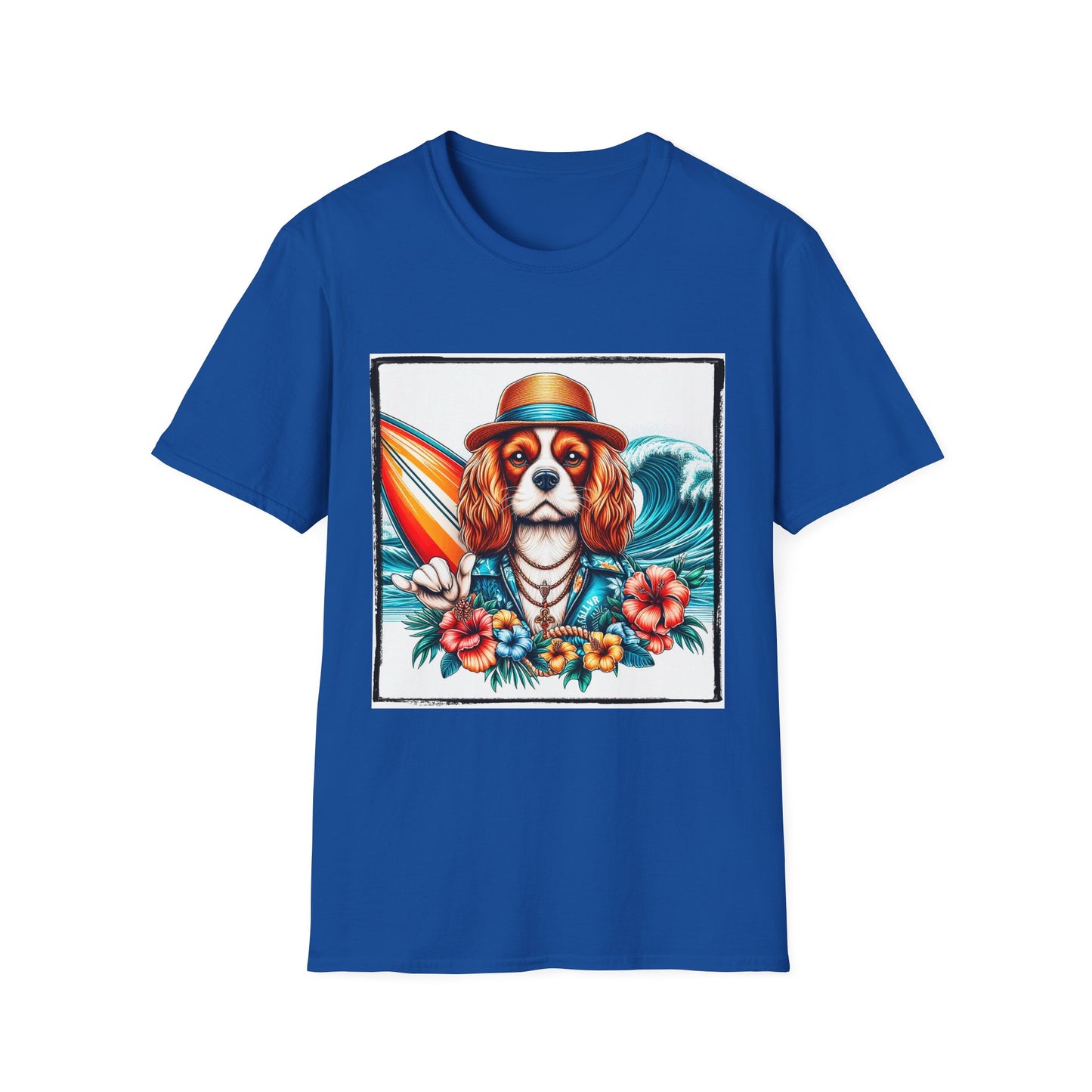 Cavalier King Charles Spaniel Hang Ten Surfer Dog TShirt T-Shirt Printify XS Royal