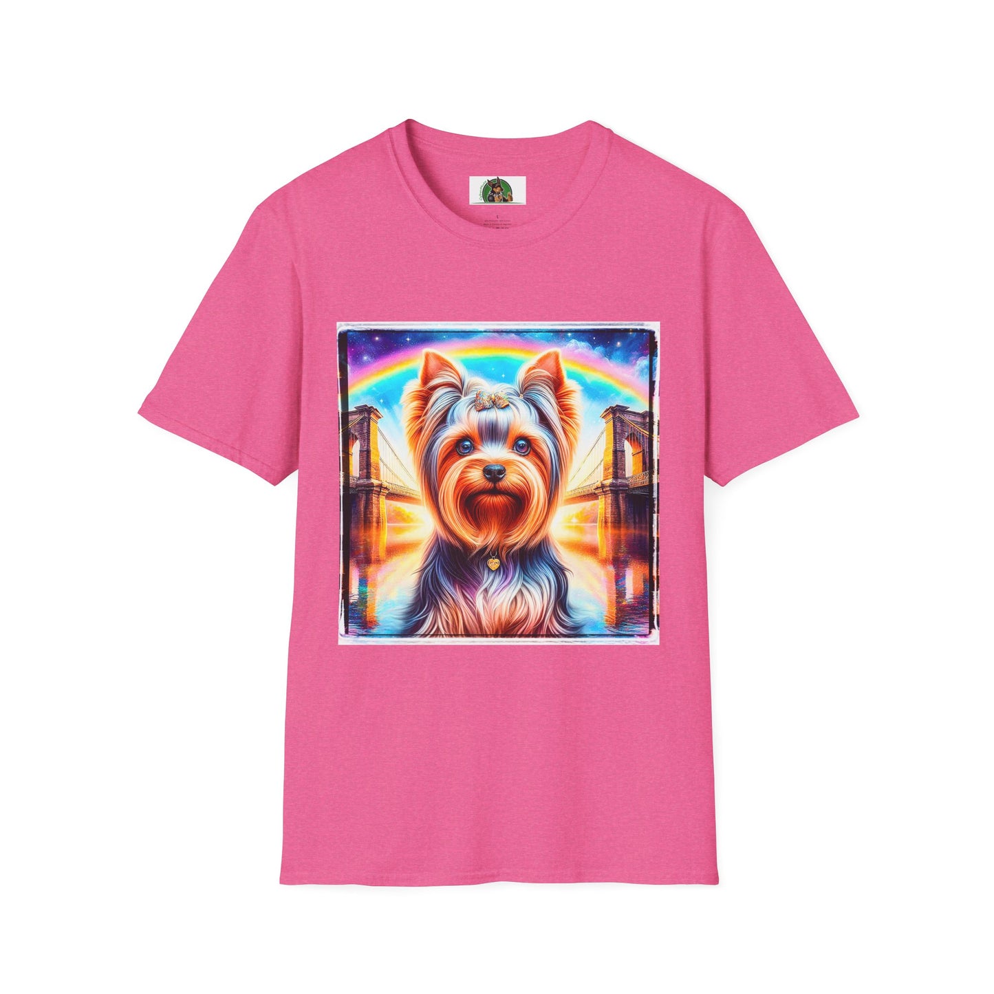 Yorkie rainbow bridge shirt T-Shirt Printify S Heather Heliconia