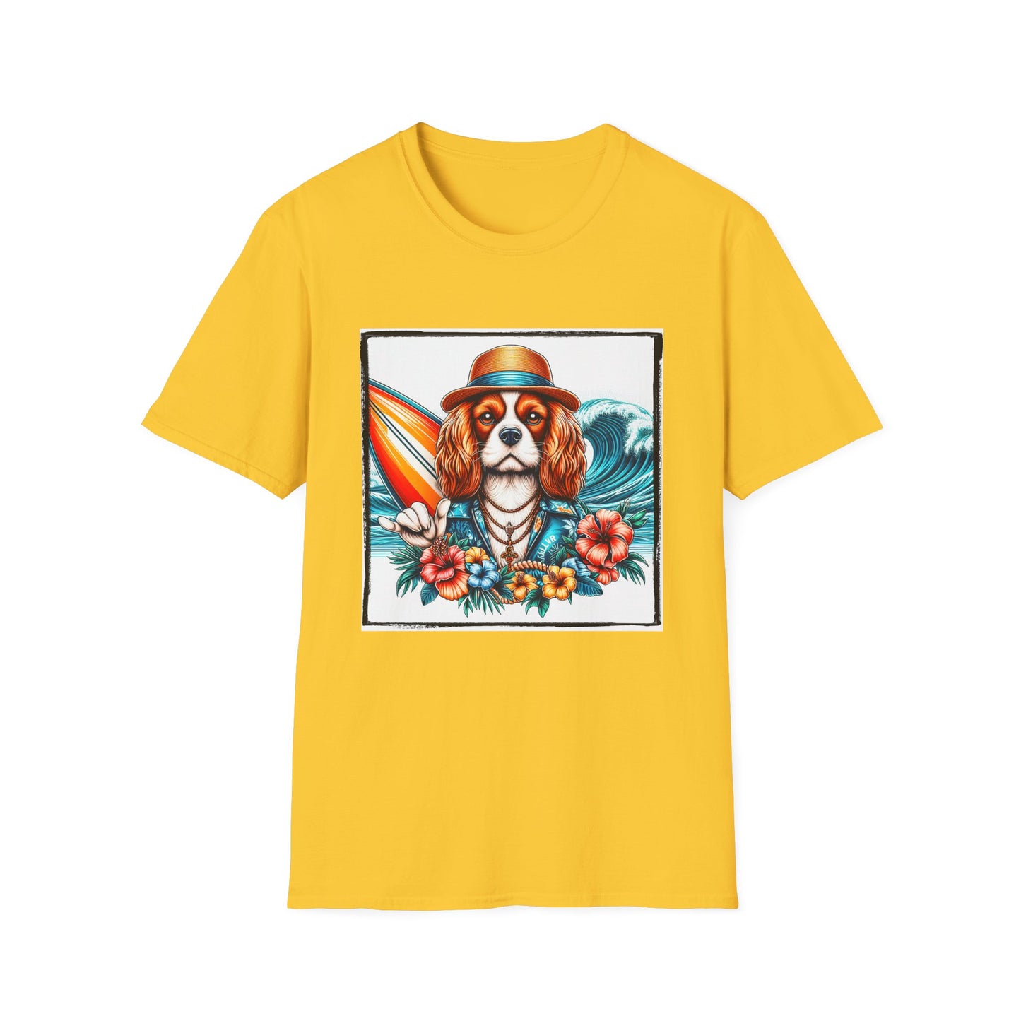 Cavalier King Charles Spaniel Hang Ten Surfer Dog TShirt T-Shirt Printify S Daisy