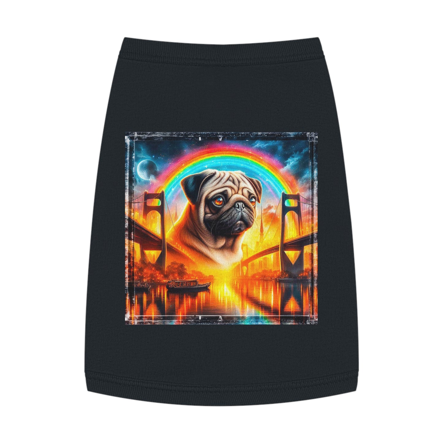 Pet Tank Top Pug bridge and rainbow Pets Printify M Black