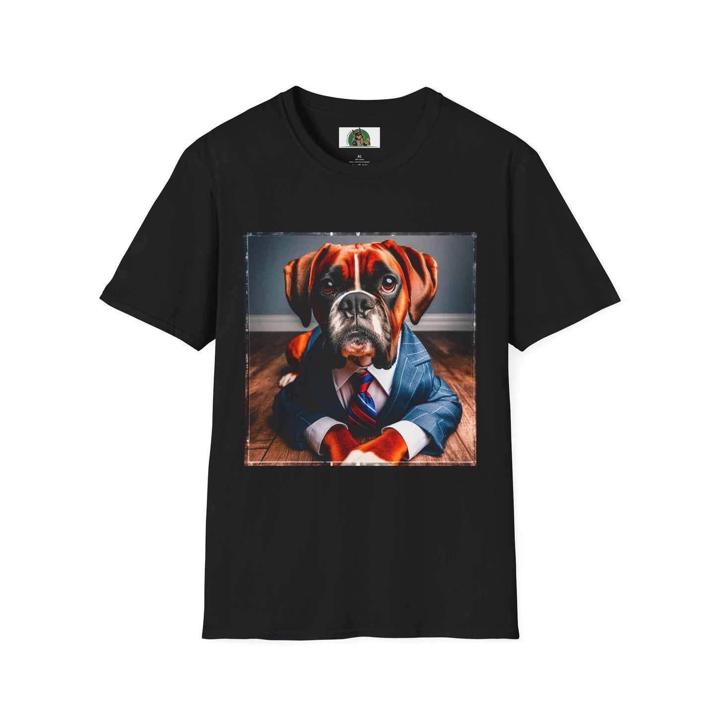 Boxer Dog Wearing Suit TShirt T-Shirt Printify XS Black
