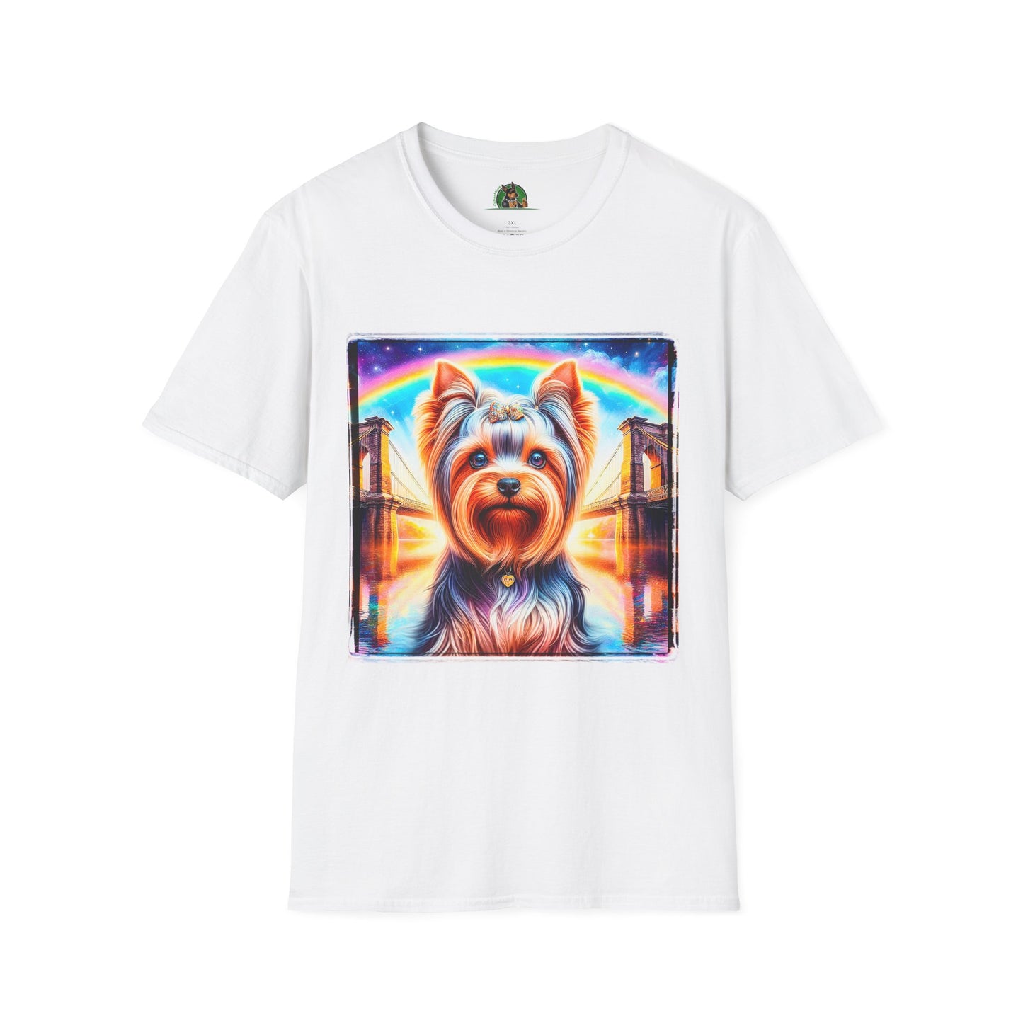 Yorkie rainbow bridge shirt T-Shirt Printify XS White