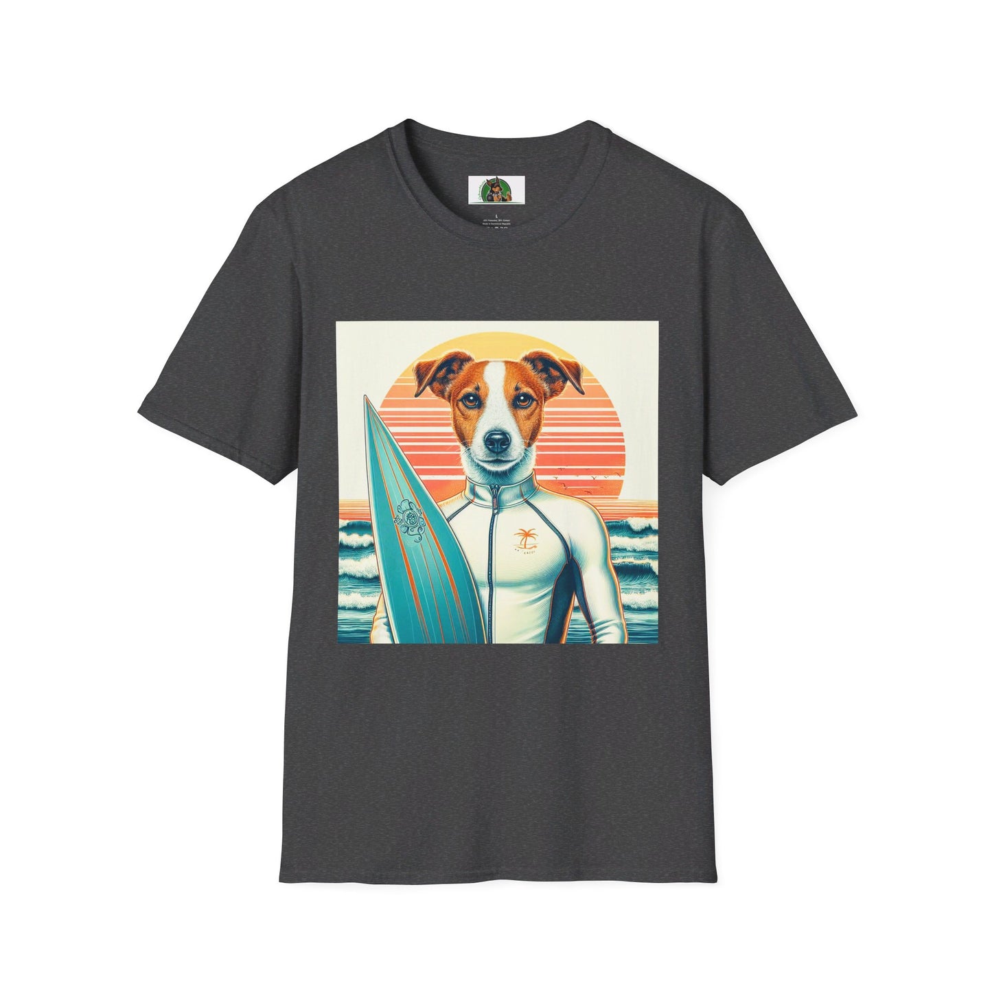 Jack Russell Wet Suit Surfer T-Shirt Printify S Dark Heather