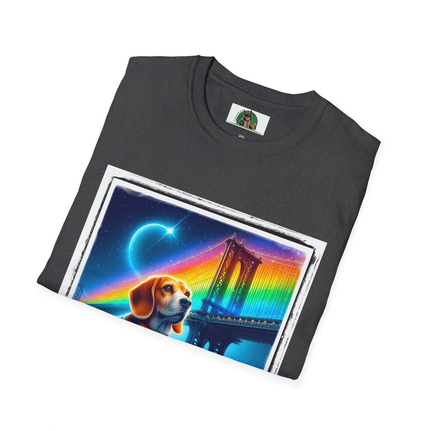 Beagle Sitting Under Rainbow Bridge T-Shirt Printify