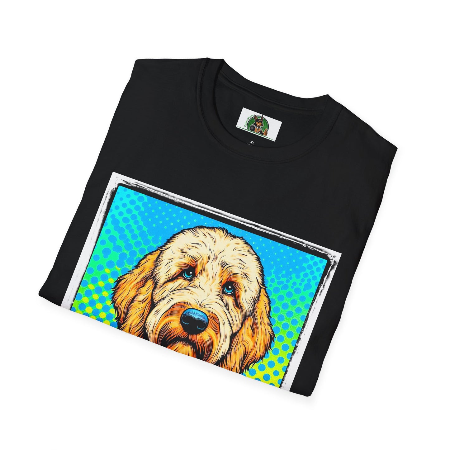 Golden Doodle blue suit t shirt T-Shirt Printify