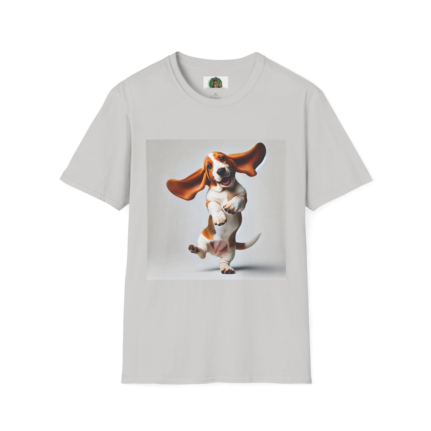 Bassett Hound T-Shirt - Dancing Dog Design T-Shirt Printify S Ice Grey